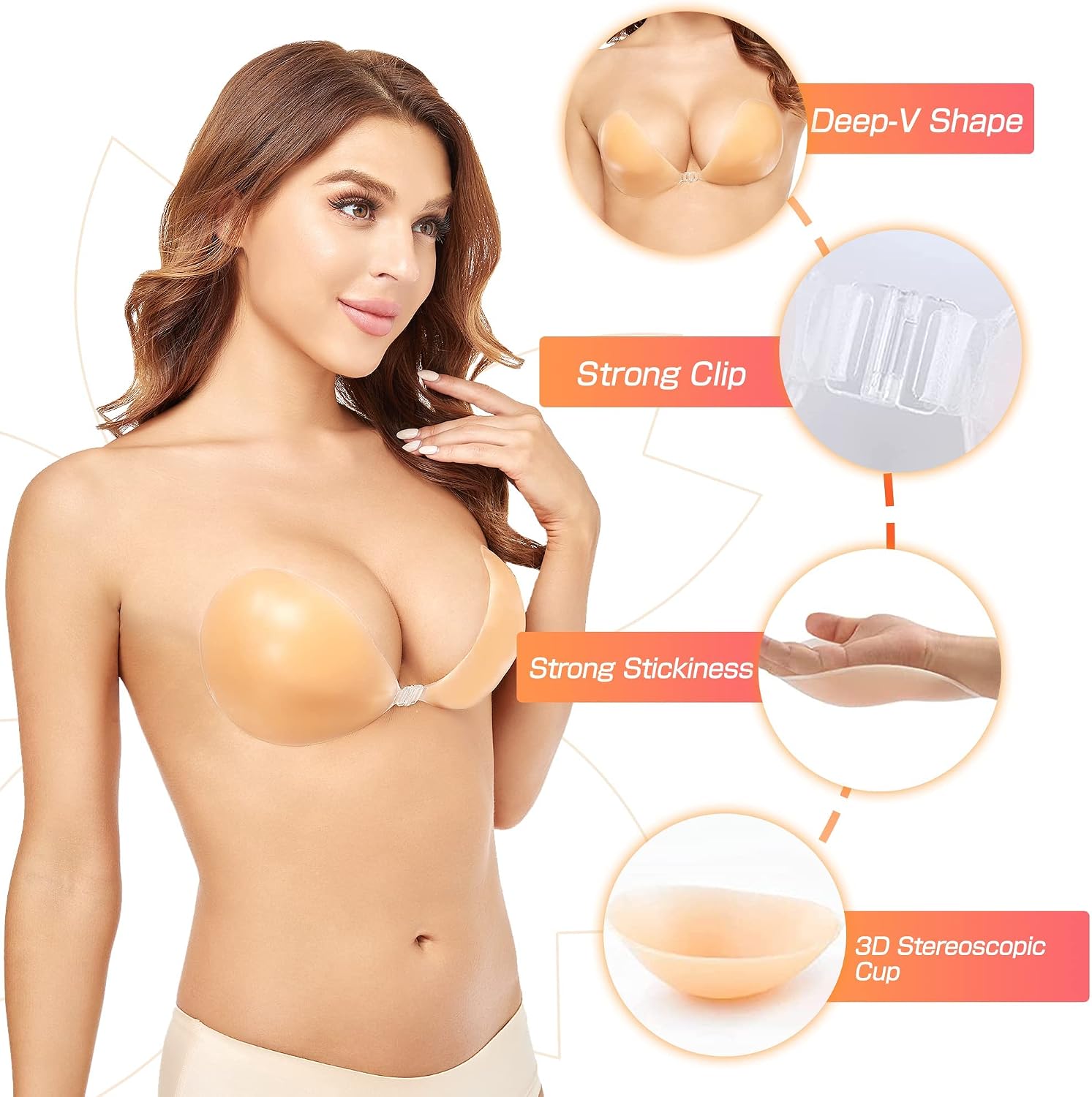 Push-Up Wire-Free Solid Silico - Backless Bra Sticky recension och pris